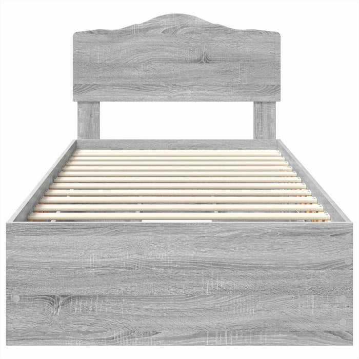 Cadru de pat cu sertar Gri Sonoma 100 x 200 cm Lemn Ingineresc - WALTI WALTI