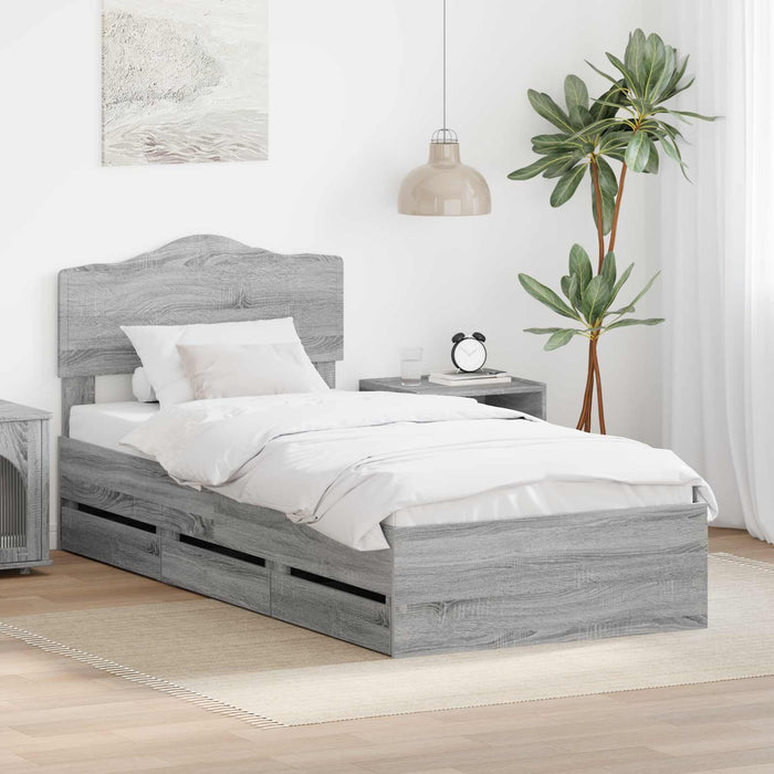 Cadru de pat cu sertar Gri Sonoma 90 x 190 cm Lemn Ingineresc - WALTI WALTI