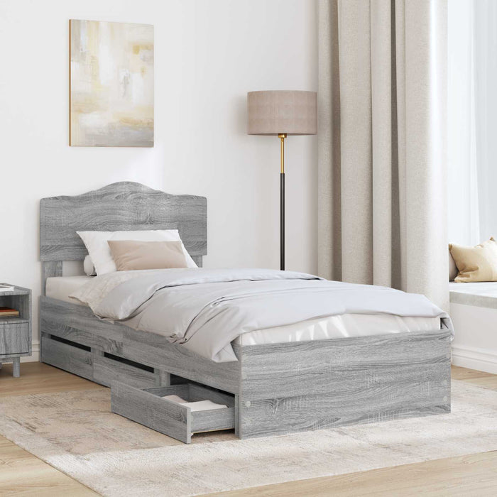 Cadru de pat cu sertar Gri Sonoma 90 x 200 cm Lemn Ingineresc - WALTI WALTI