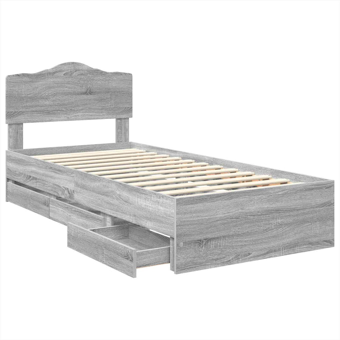 Cadru de pat cu sertar Gri Sonoma 90 x 200 cm Lemn Ingineresc - WALTI WALTI
