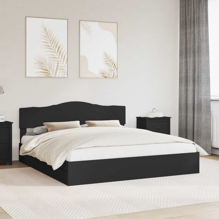 Pat cu storage cu headboard Negru 200 x 200 cm Lemn compozit - WALTI WALTI