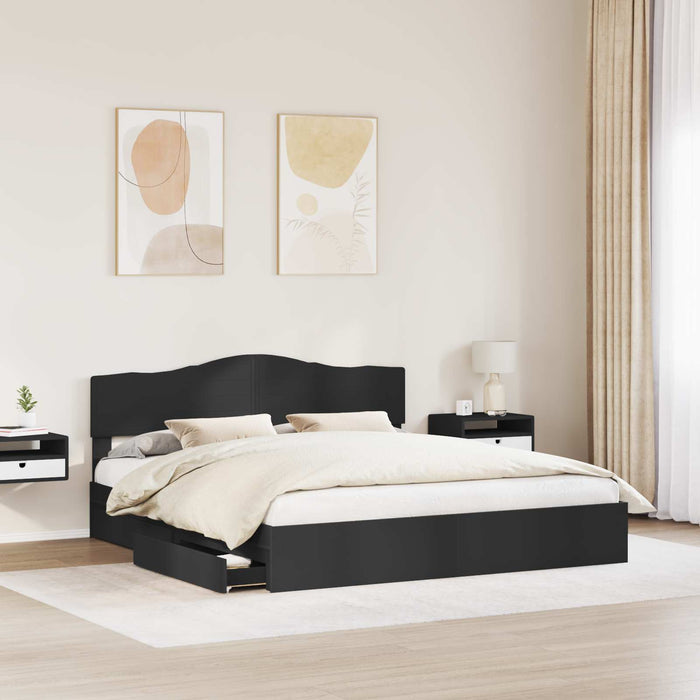 Pat cu storage cu headboard Negru 200 x 200 cm Lemn compozit - WALTI WALTI
