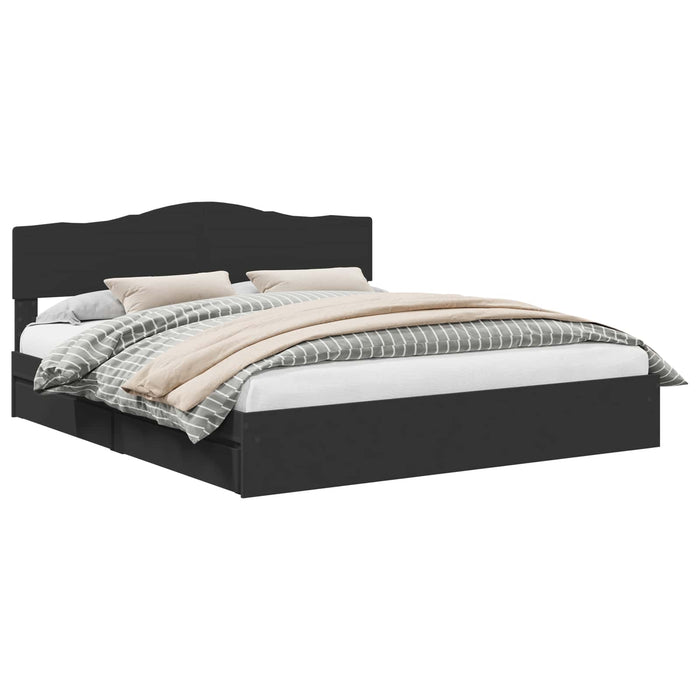 Pat cu storage cu headboard Negru 200 x 200 cm Lemn compozit - WALTI WALTI