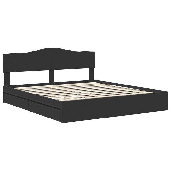 Pat cu storage cu headboard Negru 200 x 200 cm Lemn compozit - WALTI WALTI