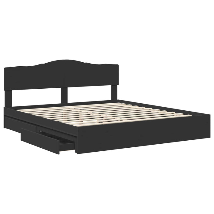 Pat cu storage cu headboard Negru 200 x 200 cm Lemn compozit - WALTI WALTI