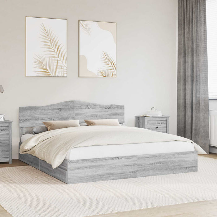 Pat cu storage cu sertar Gri Sonoma 200 x 200 cm Lemn compozit - WALTI WALTI