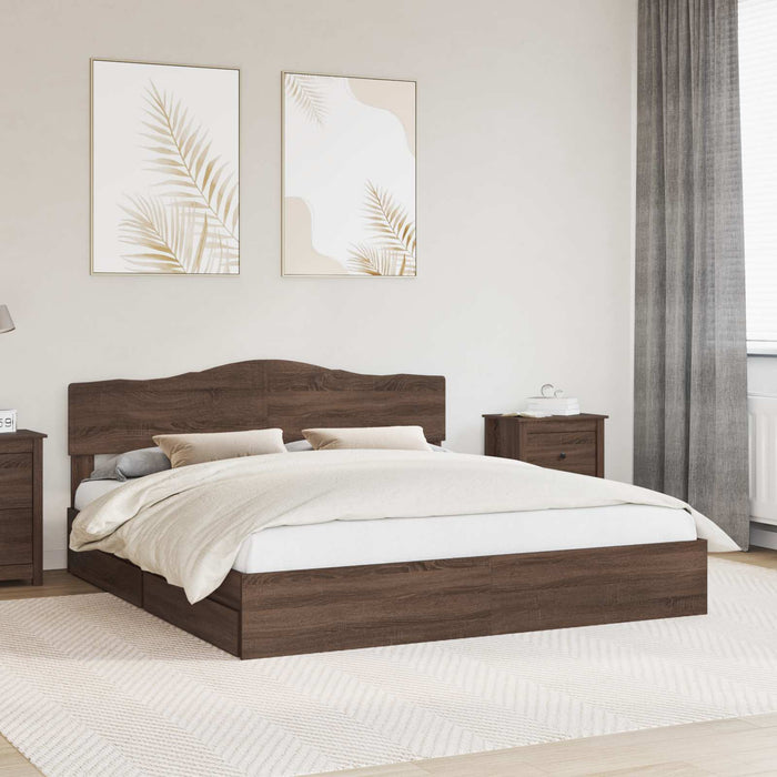 Pat cu storage Stejar închis 200 x 200 cm Lemn prelucrat WALTI