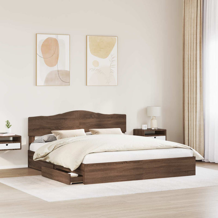 Pat cu storage Stejar închis 200 x 200 cm Lemn prelucrat WALTI
