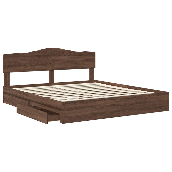 Pat cu storage Stejar închis 200 x 200 cm Lemn prelucrat WALTI
