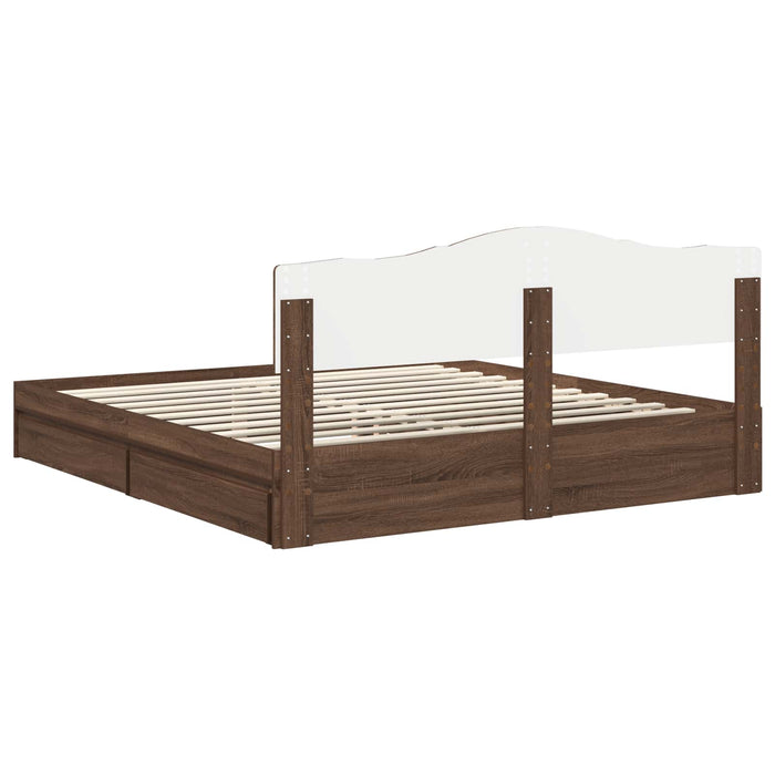 Pat cu storage Stejar închis 200 x 200 cm Lemn prelucrat WALTI