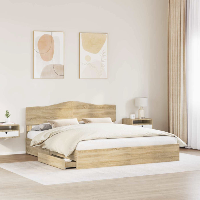Pat cu storage Stejar Sonoma 180 x 200 cm Lemn compozit - WALTI WALTI