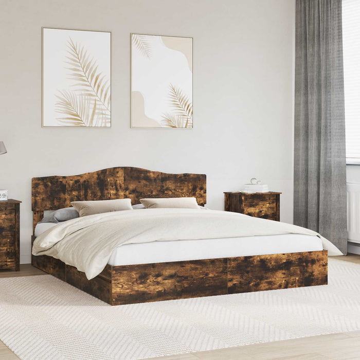 Pat cu storage Stejar fumuriu 180 x 200 cm Lemn compozit - WALTI WALTI