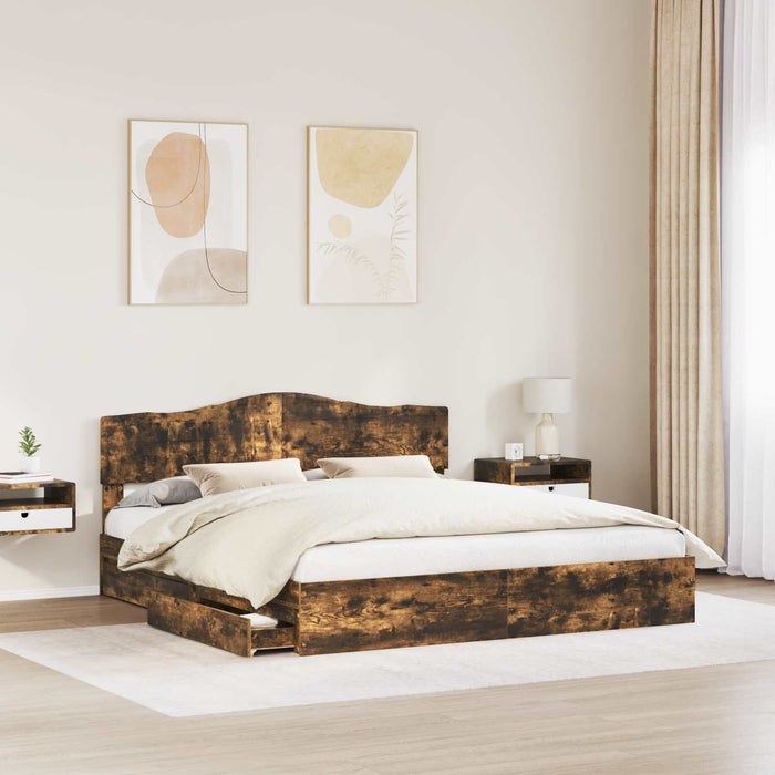 Pat cu storage Stejar fumuriu 180 x 200 cm Lemn compozit - WALTI WALTI