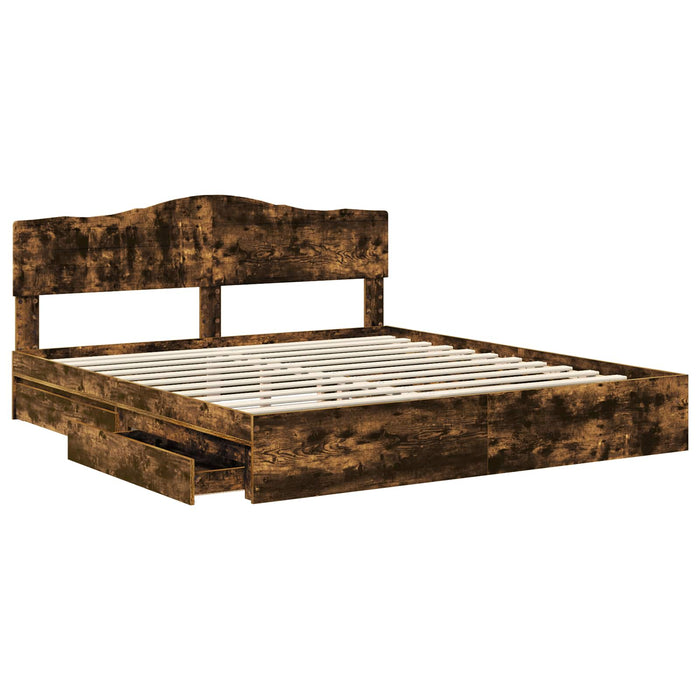 Pat cu storage Stejar fumuriu 180 x 200 cm Lemn compozit - WALTI WALTI