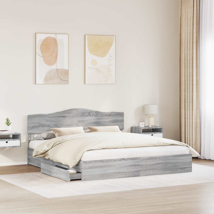 Pat cu storage cu sertar Gri Sonoma 180 x 200 cm Lemn compozit - WALTI WALTI