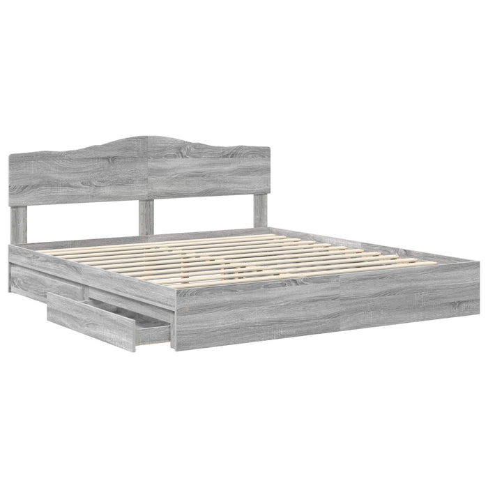 Pat cu storage cu sertar Gri Sonoma 180 x 200 cm Lemn compozit - WALTI WALTI