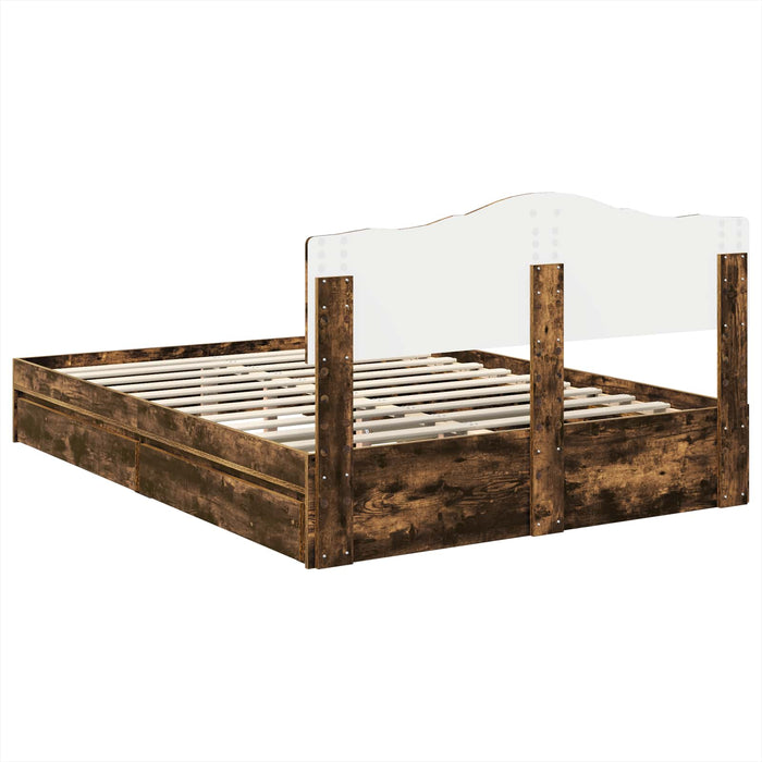 Pat cu storage Stejar fumuriu 160 x 200 cm Lemn compozit - WALTI WALTI