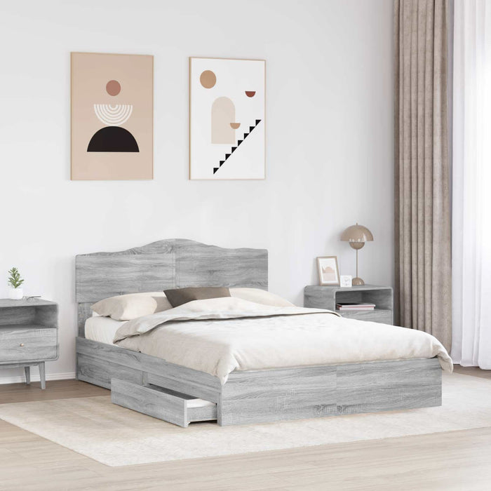 Pat cu storage cu sertar Gri Sonoma 160 x 200 cm Lemn compozit - WALTI WALTI