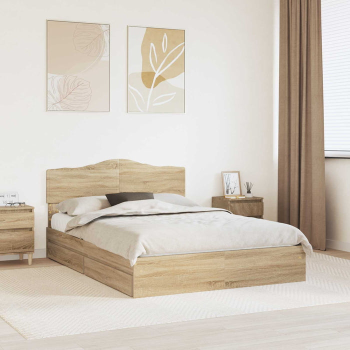Pat cu storage Stejar Sonoma 150 x 200 cm Lemn compozit - WALTI WALTI