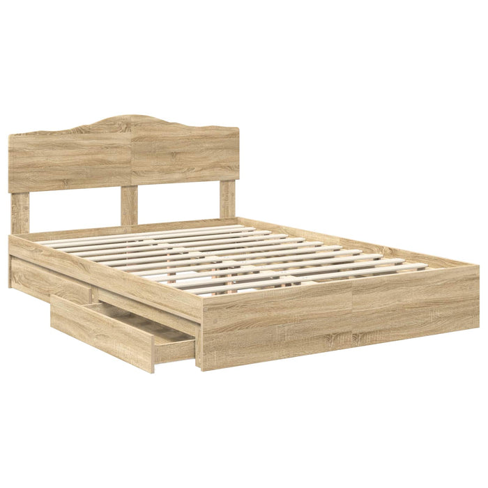 Pat cu storage Stejar Sonoma 150 x 200 cm Lemn compozit - WALTI WALTI