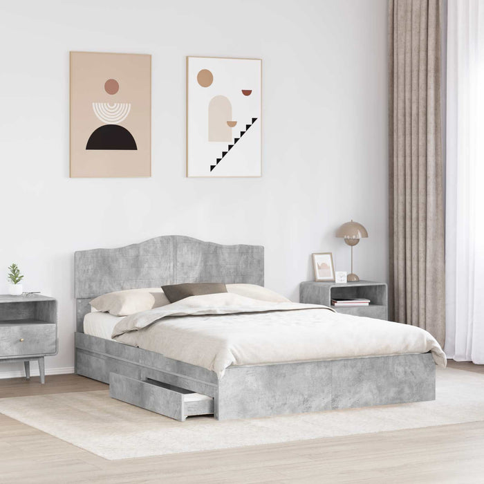 Pat cu storage Gri din beton 150 x 200 cm Lemn compozit - WALTI WALTI