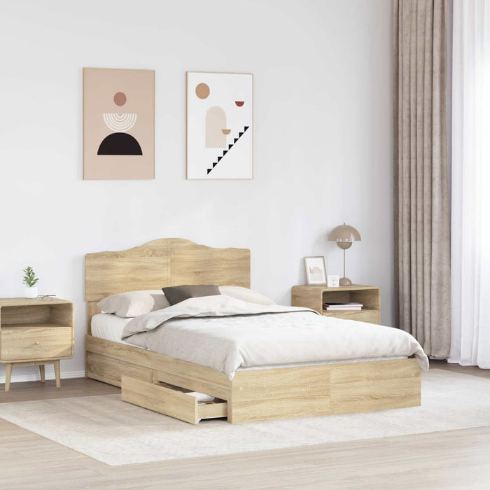 Pat cu storage Stejar Sonoma 135 x 190 cm Lemn compozit - WALTI WALTI