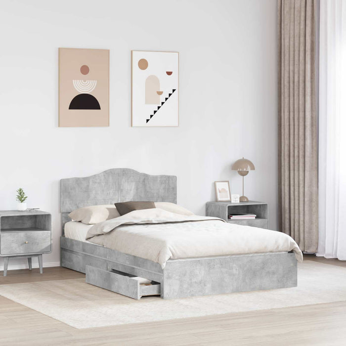 Pat cu storage Gri din beton 135 x 190 cm Lemn compozit - WALTI WALTI
