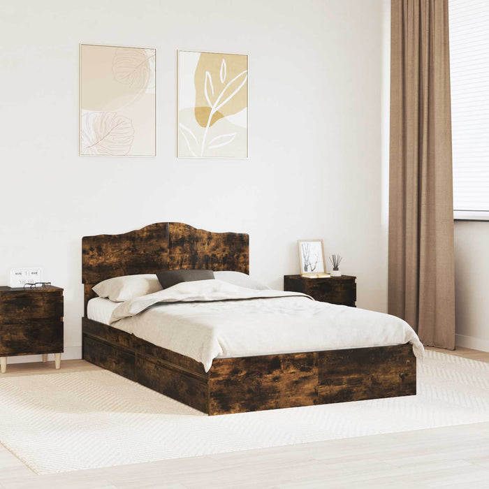 Pat cu storage Stejar fumuriu 135 x 190 cm Lemn compozit - WALTI WALTI