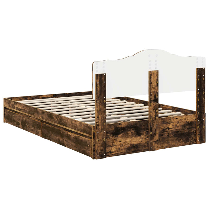 Pat cu storage Stejar fumuriu 135 x 190 cm Lemn compozit - WALTI WALTI