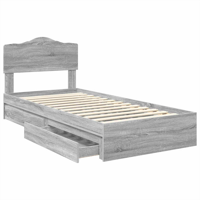 Pat cu storage cu sertar Gri Sonoma 100 x 200 cm Lemn compozit - WALTI WALTI