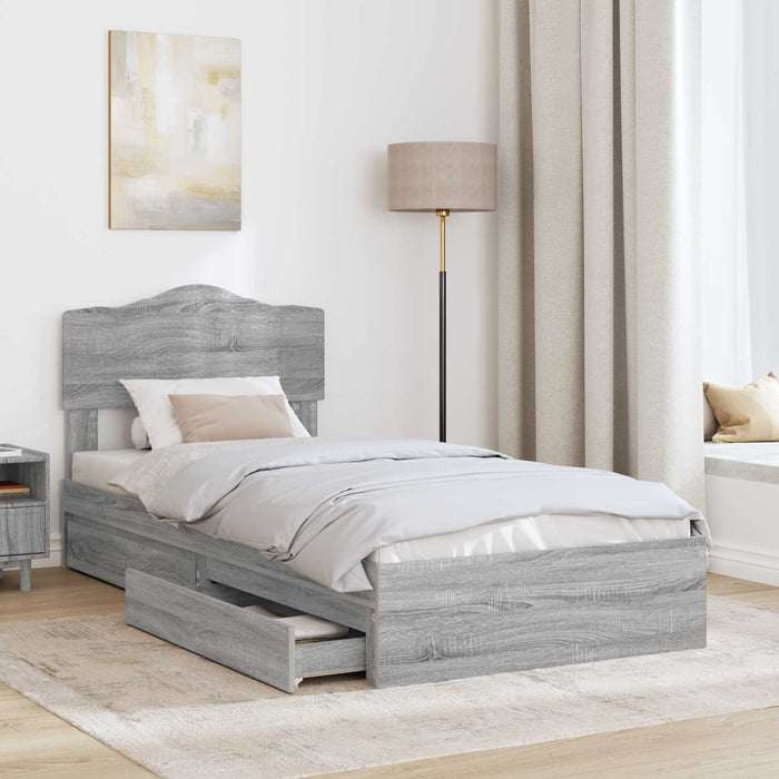 Pat cu storage cu sertar Gri Sonoma 90 x 200 cm Lemn compozit - WALTI WALTI