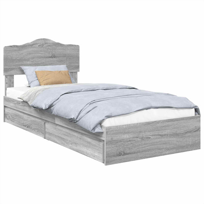 Pat cu storage cu sertar Gri Sonoma 90 x 200 cm Lemn compozit - WALTI WALTI