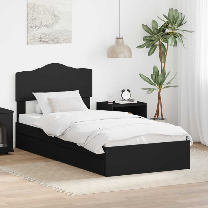 Pat cu storage cu headboard Negru 90 x 190 cm Lemn compozit - WALTI WALTI