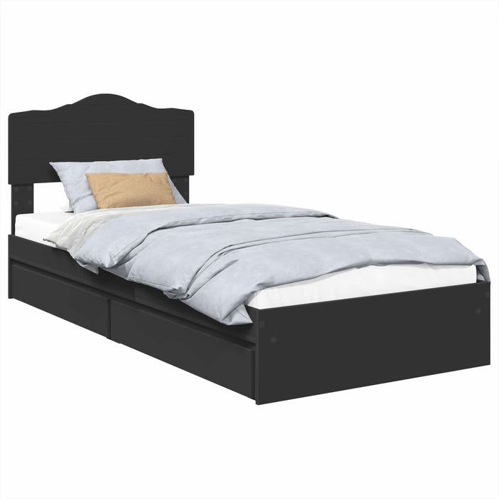 Pat cu storage cu headboard Negru 90 x 190 cm Lemn compozit - WALTI WALTI