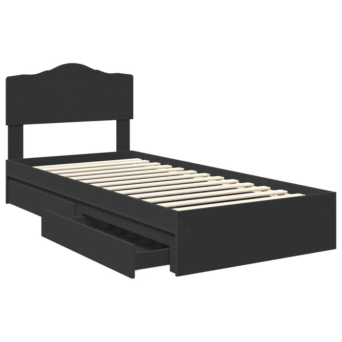 Pat cu storage cu headboard Negru 90 x 190 cm Lemn compozit - WALTI WALTI