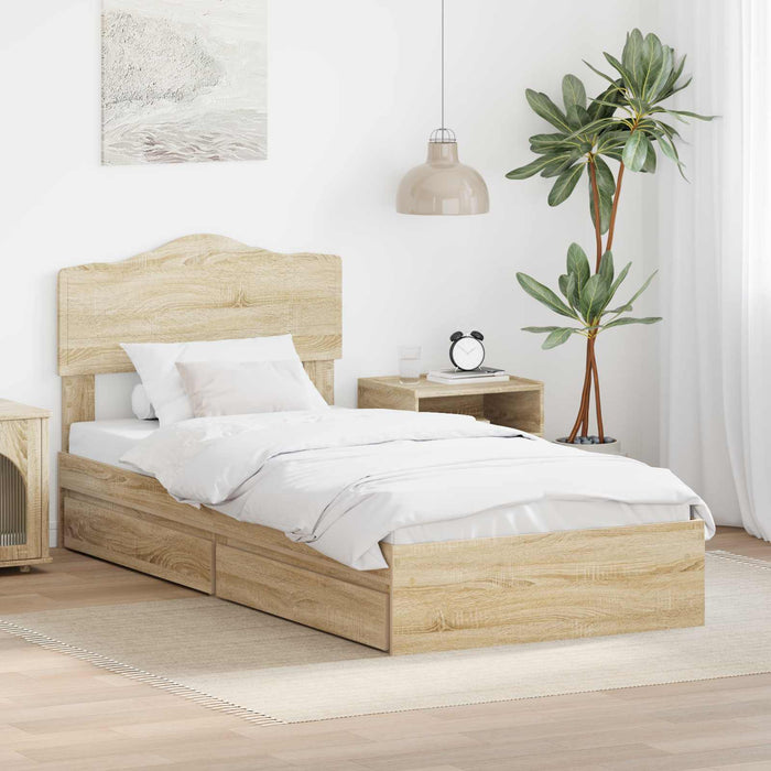 Pat cu storage Stejar Sonoma 90 x 190 cm Lemn compozit - WALTI WALTI