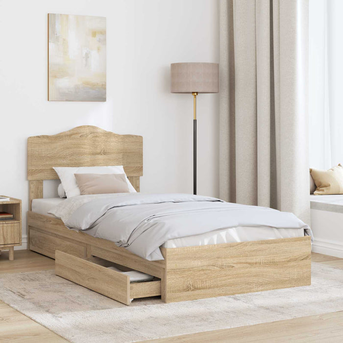 Pat cu storage Stejar Sonoma 90 x 190 cm Lemn compozit - WALTI WALTI