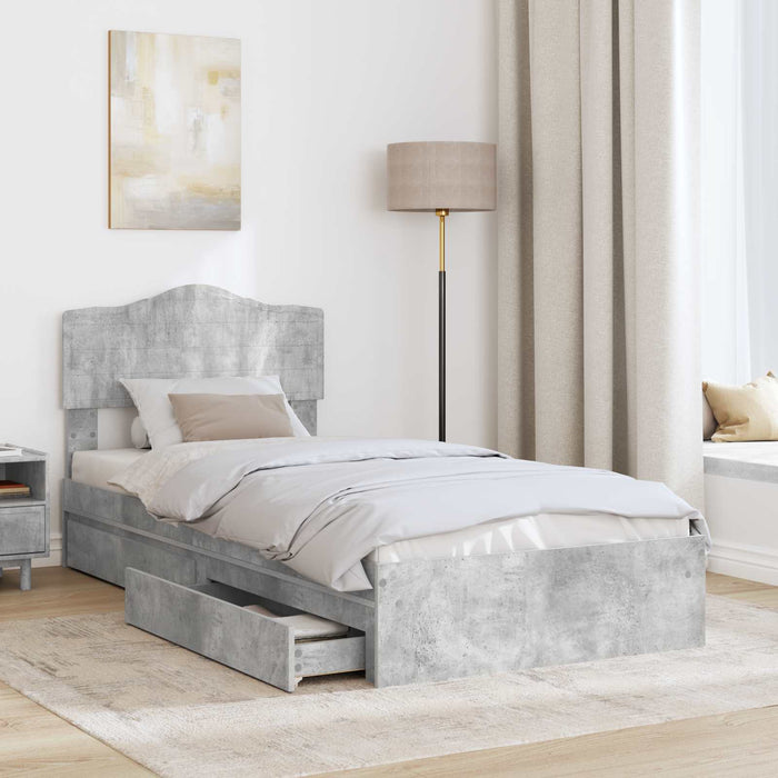 Pat cu storage Gri din beton 90 x 190 cm Lemn compozit - WALTI WALTI