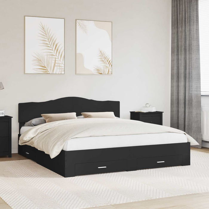 Cadru de pat cu sertar Negru 200 x 200 cm Lemn prelucrat WALTI