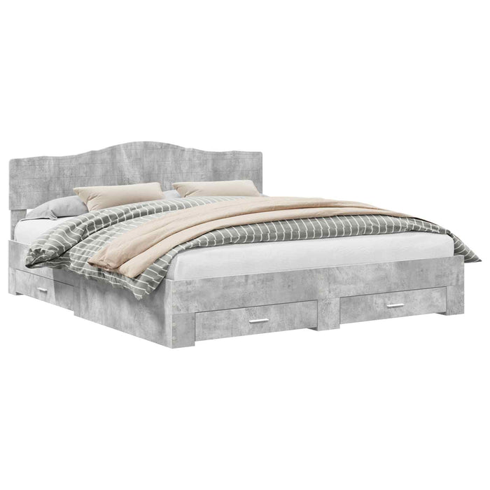 Cadru de pat cu sertar Gri din beton 200 x 200 cm Lemn compozit - WALTI WALTI