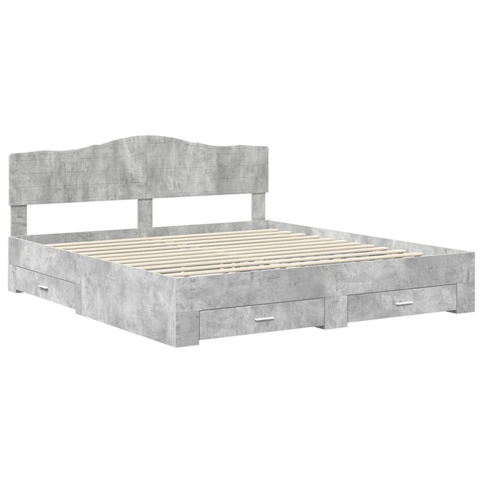 Cadru de pat cu sertar Gri din beton 180 x 200 cm Lemn compozit - WALTI WALTI