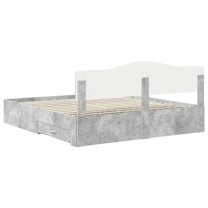 Cadru de pat cu sertar Gri din beton 180 x 200 cm Lemn compozit - WALTI WALTI