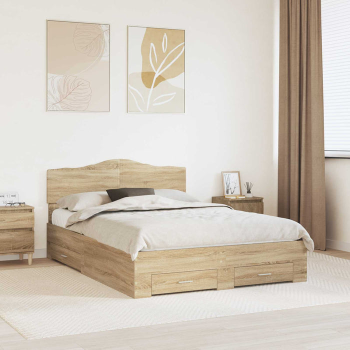 Cadru de pat cu sertar Stejar Sonoma 150 x 200 cm Lemn compozit - WALTI WALTI