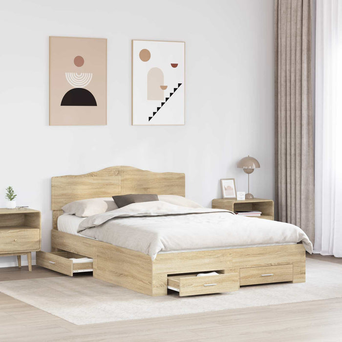 Cadru de pat cu sertar Stejar Sonoma 150 x 200 cm Lemn compozit - WALTI WALTI