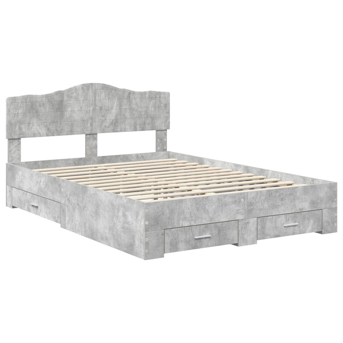 Cadru de pat cu sertar Gri din beton 150 x 200 cm Lemn compozit - WALTI WALTI