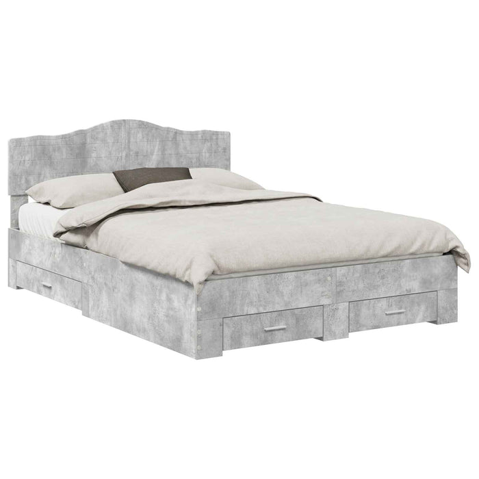 Cadru de pat cu sertar Gri din beton 140 x 200 cm Lemn compozit - WALTI WALTI