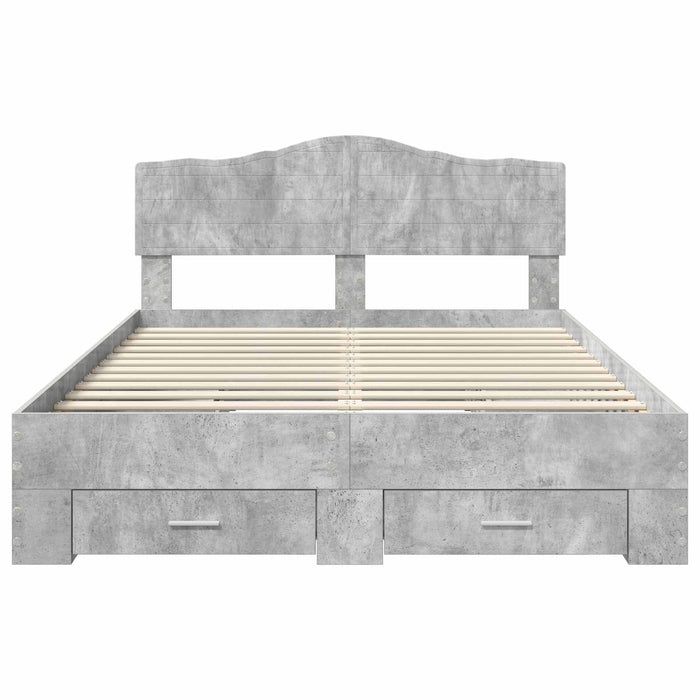 Cadru de pat cu sertar Gri din beton 140 x 200 cm Lemn compozit - WALTI WALTI