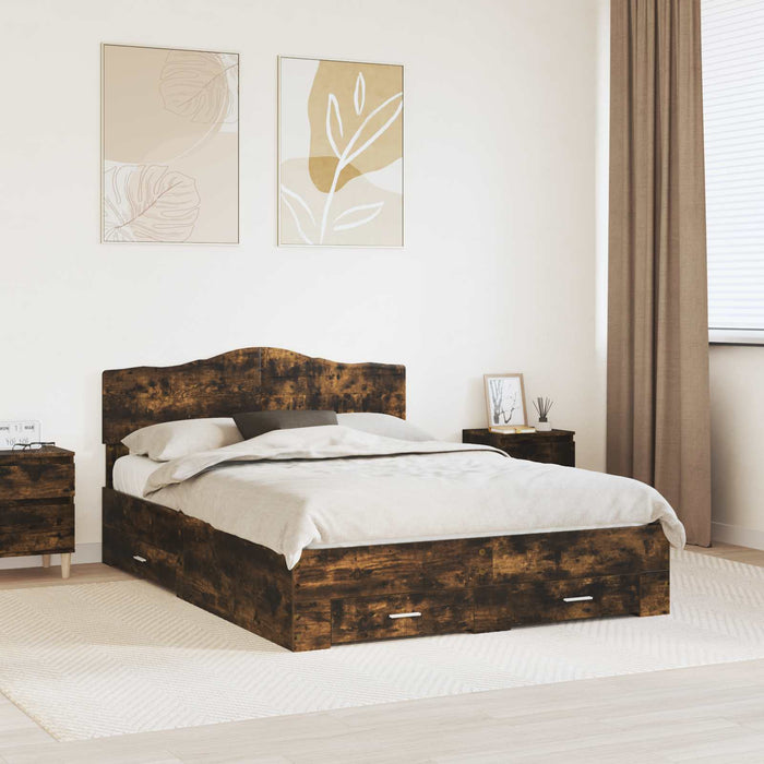 Cadru de pat Stejar fumuriu 140 x 200 cm Lemn compozit - WALTI WALTI