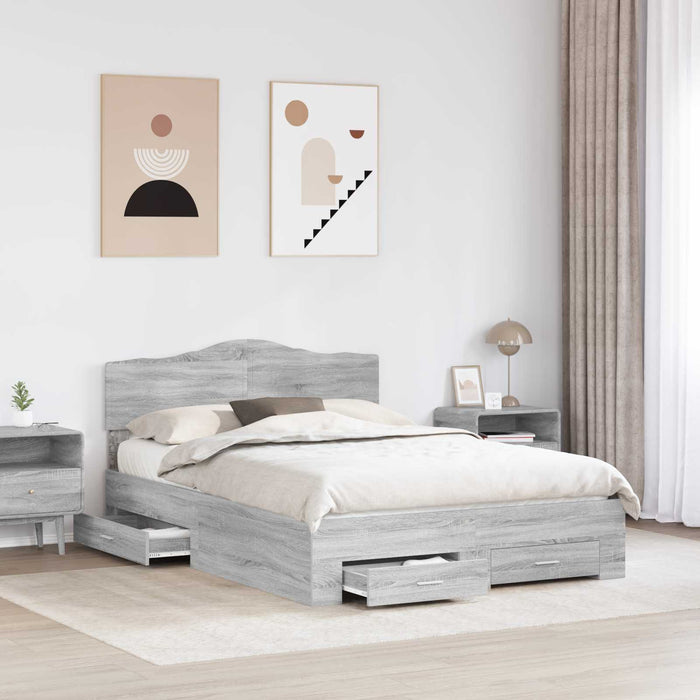 Cadru de pat cu headboard Gri Sonoma 140 x 200 cm Lemn compozit - WALTI WALTI