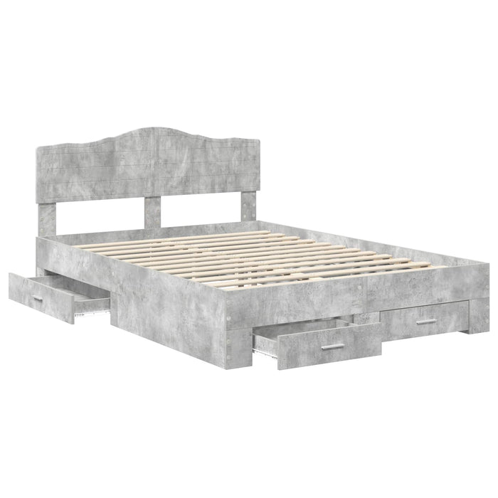 Cadru de pat cu sertar Gri din beton 140 x 190 cm Lemn compozit - WALTI WALTI
